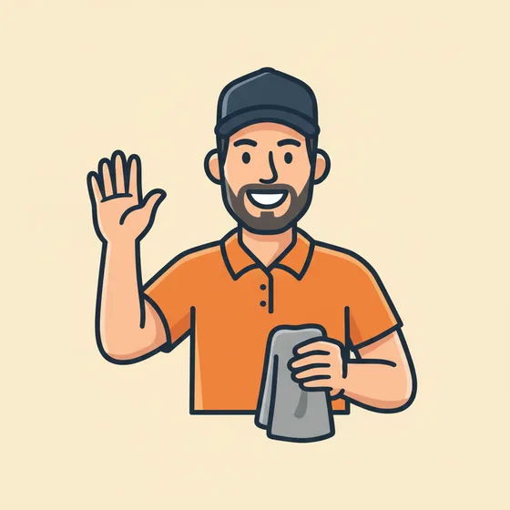 The Jax Auto Detailing mascot waving hello with a towel in hand